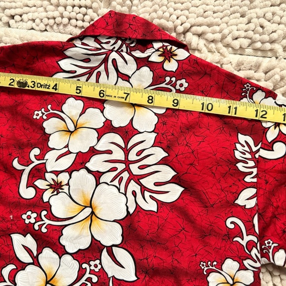 Winnie Fashion Hawaiian Boys 6 Aloha Button Up Shirt Hibiscus White On Red EUC - Picture 6 of 9